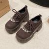 2025 autumn new small muffin lace-up jk loafers women's pearl platform British style platform single shoes