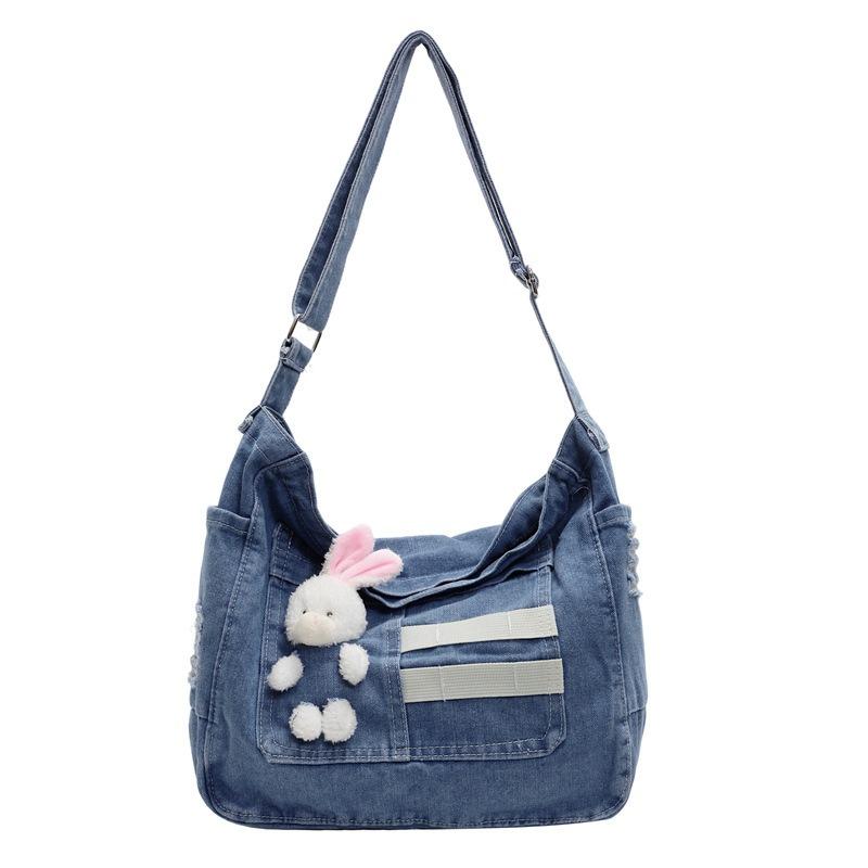 Wenyi Fan Large Capacity Shoulder Women's Bag Middle School Student Class Denim Crossbody Bag Commuter Work Handbag Women