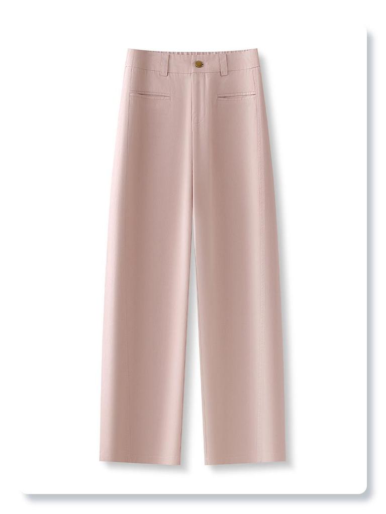 Pink Slim-Fit Straight-Leg Women's Pants: 2025 High-Waisted, Loose, Wide-Leg, Casual Spring and Autumn Style.