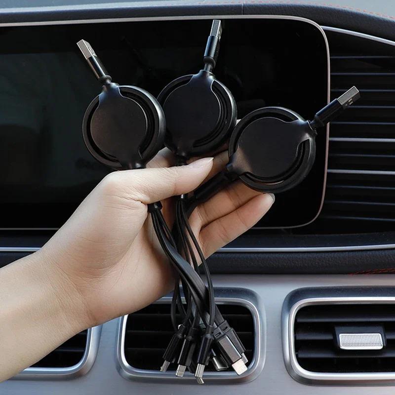 New 2026 Car Sticker 2025 Hot 3 In1 Charging Cable Multi Usb Port Multiple Cord Type C Micro Charger Mobile Phone Wire For Ford