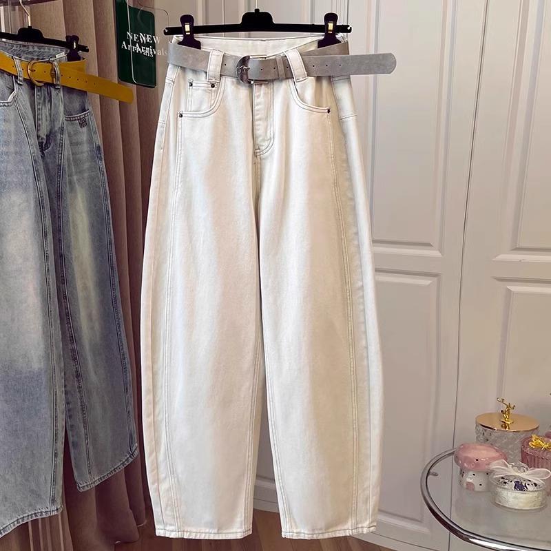 Jeans dritti a scimitarra beige retrò da donna, nuovi per la primavera e l'autunno, a vita alta, larghi, a gamba larga