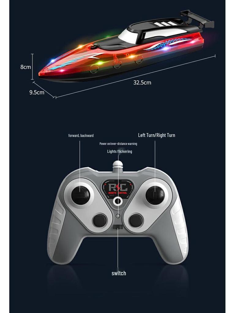 2.4G Vysokorychlostní loď na dálkové ovládání - Dvojitý motor, Vodotěsná, se světly a dvojitou vrtulí Perfektní hračka jachta pro kluky.