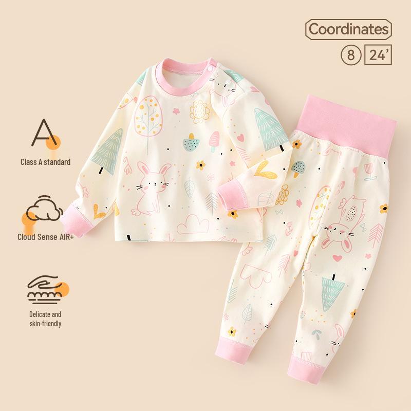 Jingqi Toddler Autumn Pure Cotton Warm Underwear Set – Girls' Two-Piece Pajamas