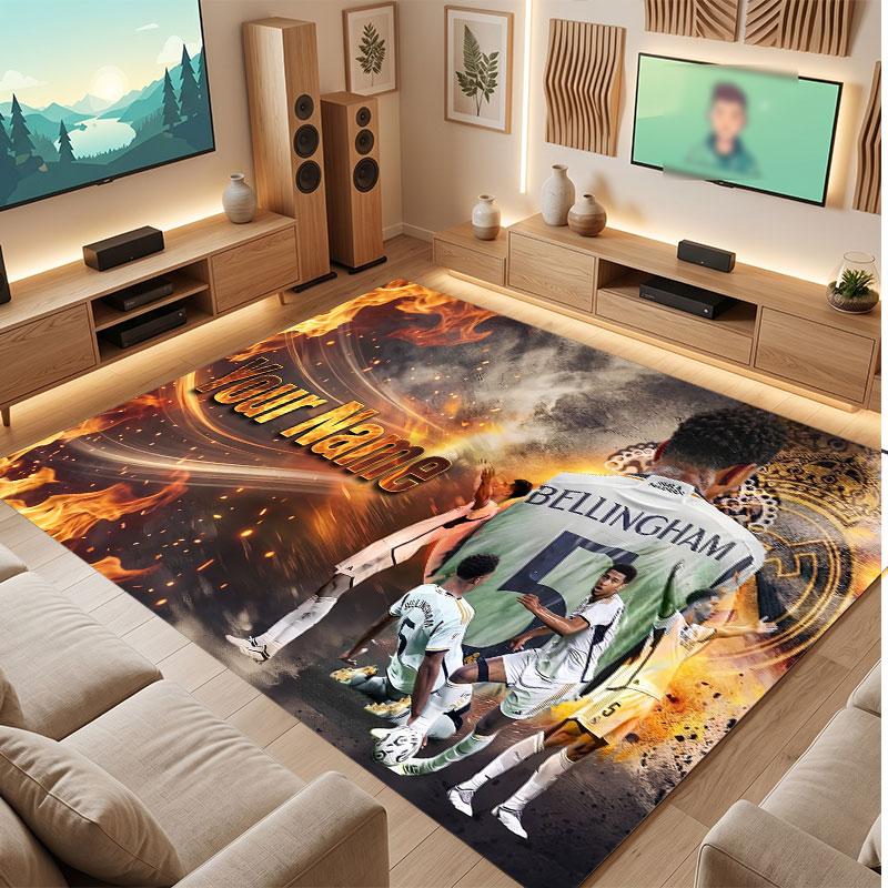 Jude Bellingham Custom Crystal Velvet Rug, Personalized Name Text Print, Football Logo Soft Non‑Slip Floor Mat Home Decor Gift
