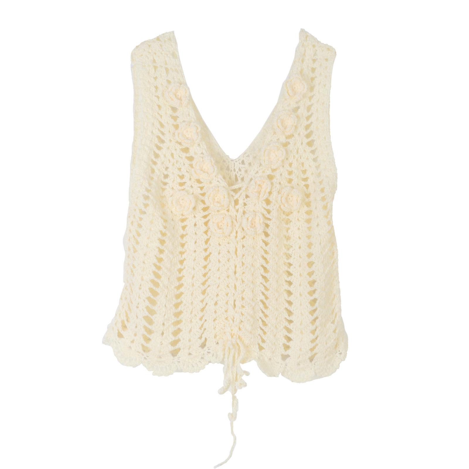 

Женская майка с V-образным вырезом, ручной работы крючком, 3D – Сладкий, пикантный топ ажурной вязки для весны/лета M