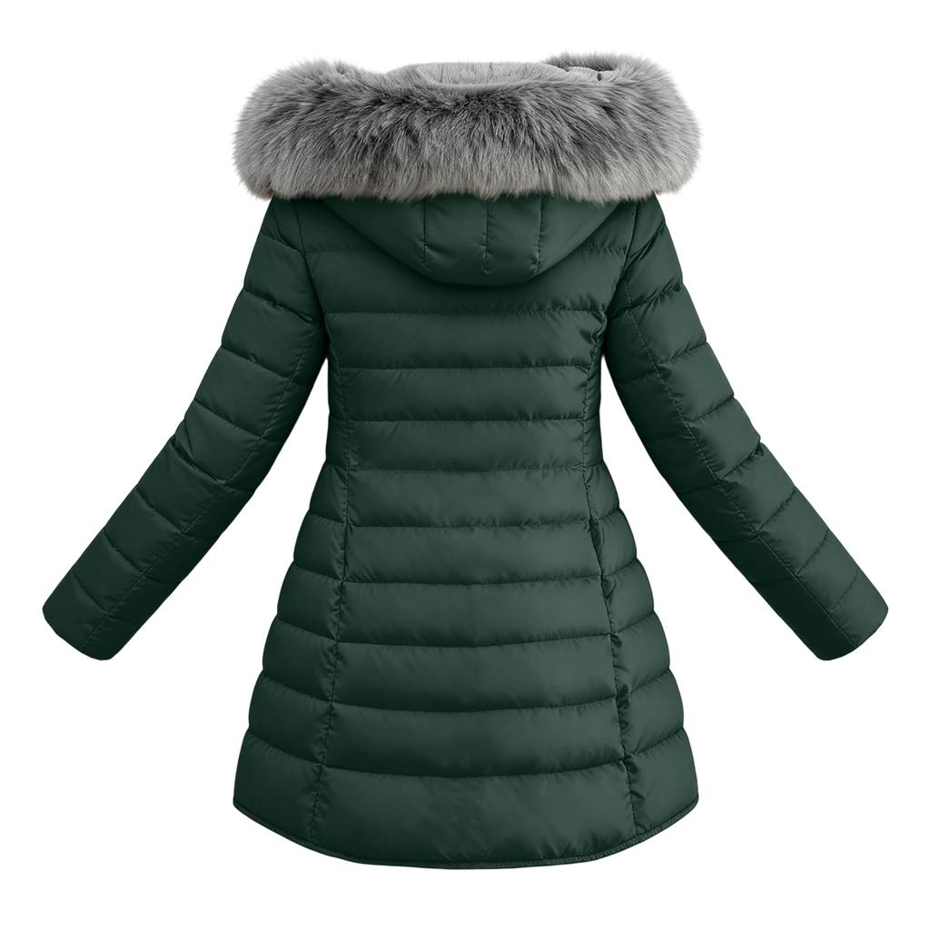 Women's Long Sleeve Hooded Padded Jacket with Zipper Pockets