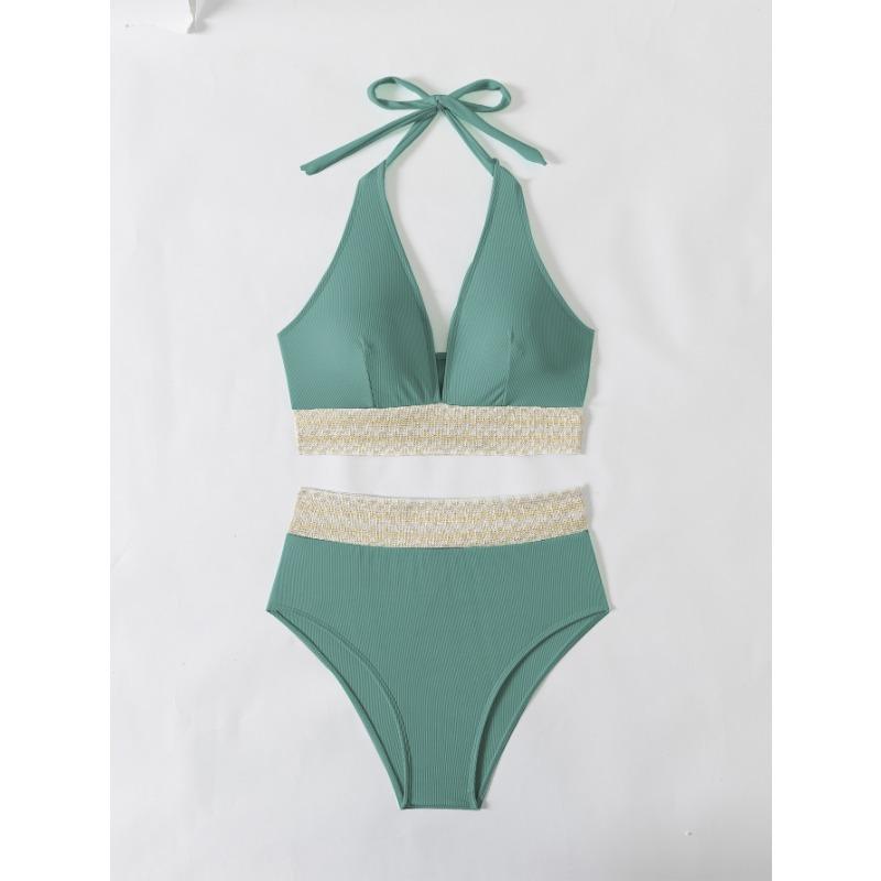 Sexy High Waist Bikini 2025 Women Halter Swimwear Female Swimsuit Solid Bathers Swimming Bathing Swim Suit Summer Beachwear