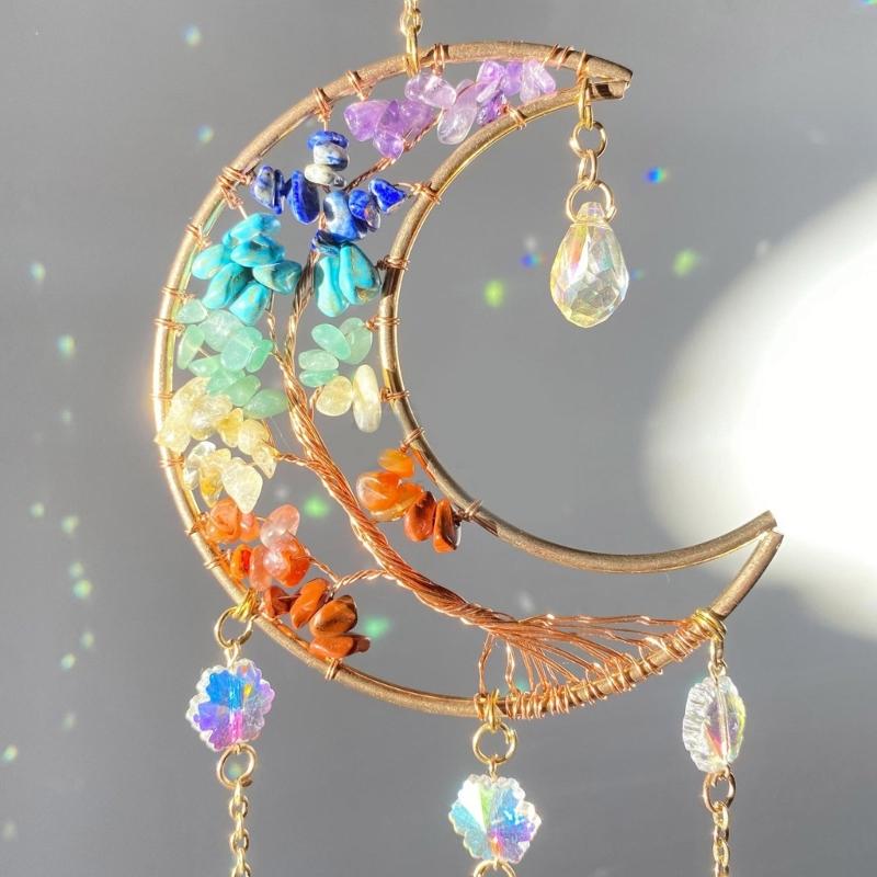 Hanging Crystal Stone Craft Dreamcatchers Colorful Moon Shape Suncatchers Ornament Rainbow Maker Car Hangers Home Decors