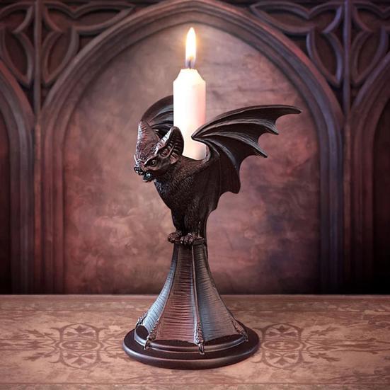 Gothic Style Night Elf Candlestick Ornament Bat Wolf Crow Owl Shape Resin Fireplace Candle Accent Hotel Room Decor