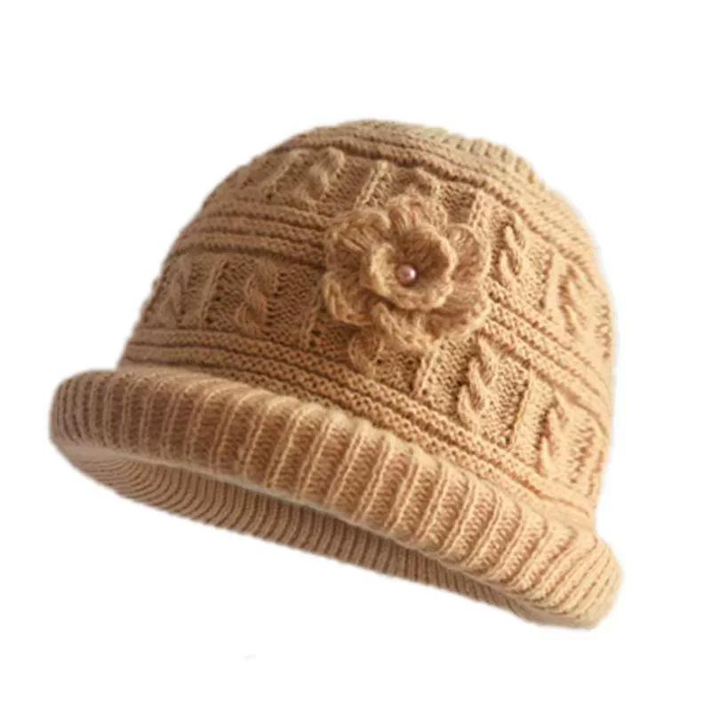 

WTEMPO Women s Verstaile Casual Retro Elegant Warm Woolen Hats Women s Autumn Winter Cold-proof Windproof Solid Color Knitted Flower Hats 2pcs*one size