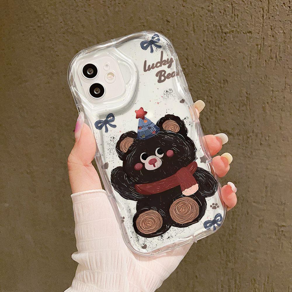 Fun graffiti bear for iPhone15 Pro mobile phone case Apple 14 cream wave 12/13 soft case 11