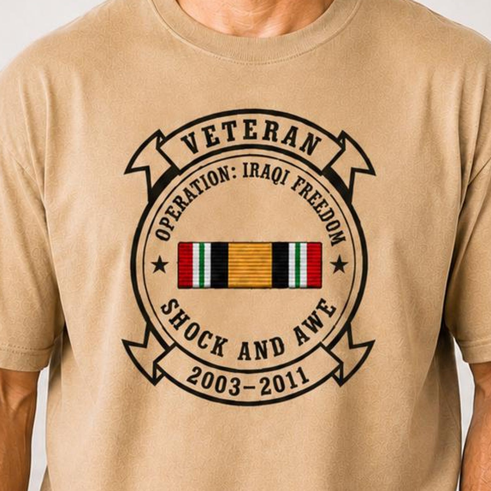 Operation Iraqi Freedom Veteran T-Shirt: OIF Ribbon Military Apparel S