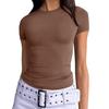 Women T-shirt Round Neck Short Sleeve Solid Color Tee Shirt Slim Fit