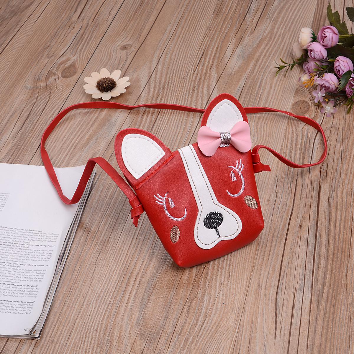 

Детская сумка через плечо для собаки с бантом, детский кошелек, сумка-мессенджер из искусственной кожи, детская сумка через плечо, кошелек красный