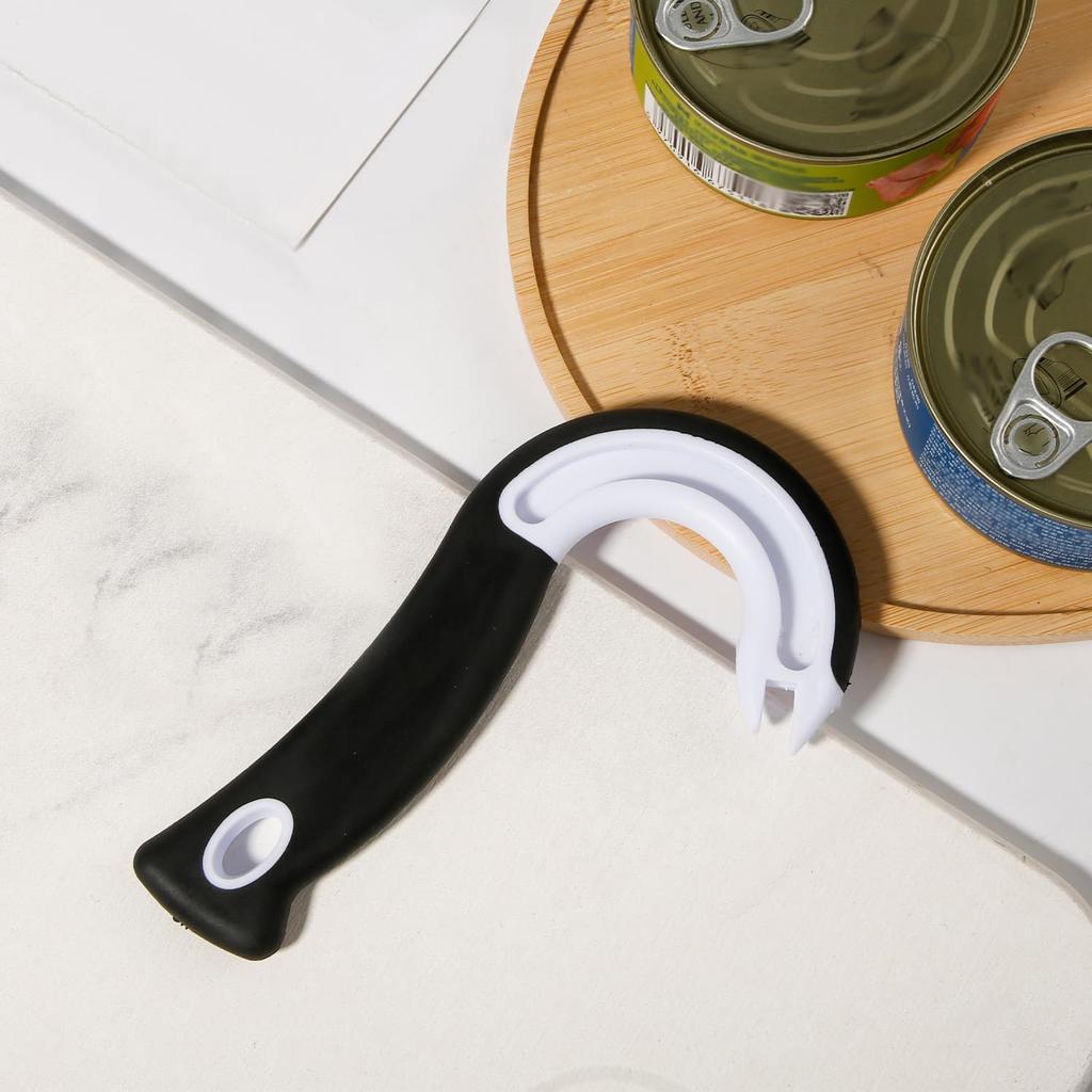 Easy Open Ring Pull Can Opener, J Hook Can Opener Pull Tab No-Slip Rubber Grip Jars Can Lid Lifter Manual Ring Top Soda Tin Bottle Opener Tool for