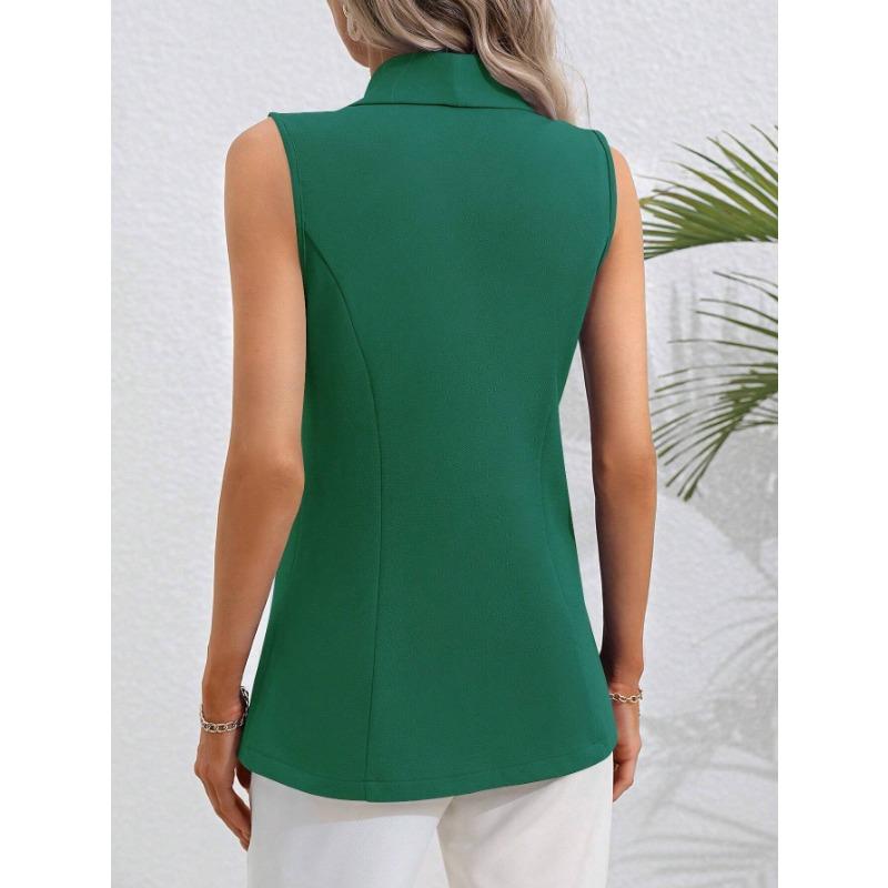 Dámská jarní a podzimní jednobarevná ležérní bunda s kulatým límečkem bez rukávů na jeden knoflík