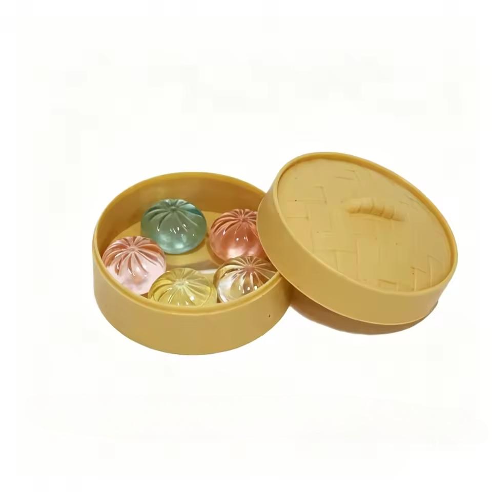 5Pcs Dumpling Squishy Set: Maltose Texture Slow Rebound Stress Ball with Steamer, Aesthetic Taba Squeeze Toy, Office Relief
