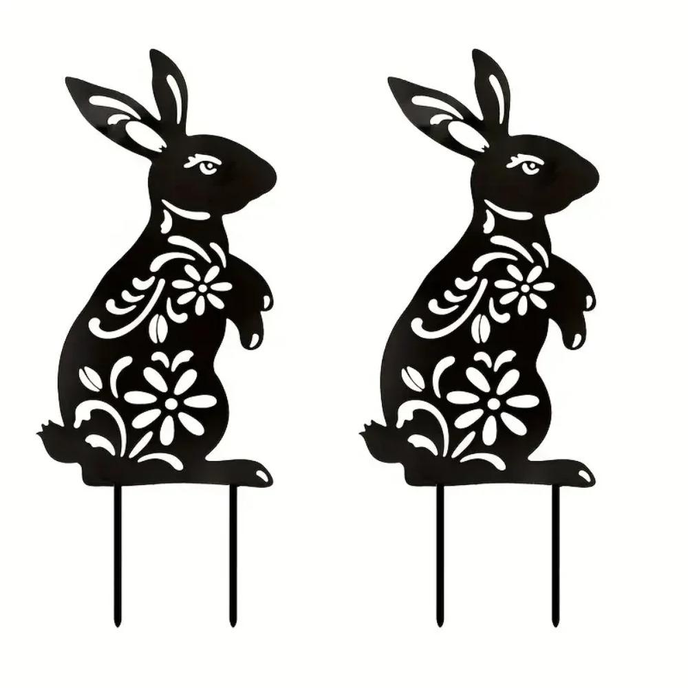 Animal Silhouette Bunny Rabbit Garden Stake - Yard Art for Lawn, Patio, and Home Decor with Floral Cutouts