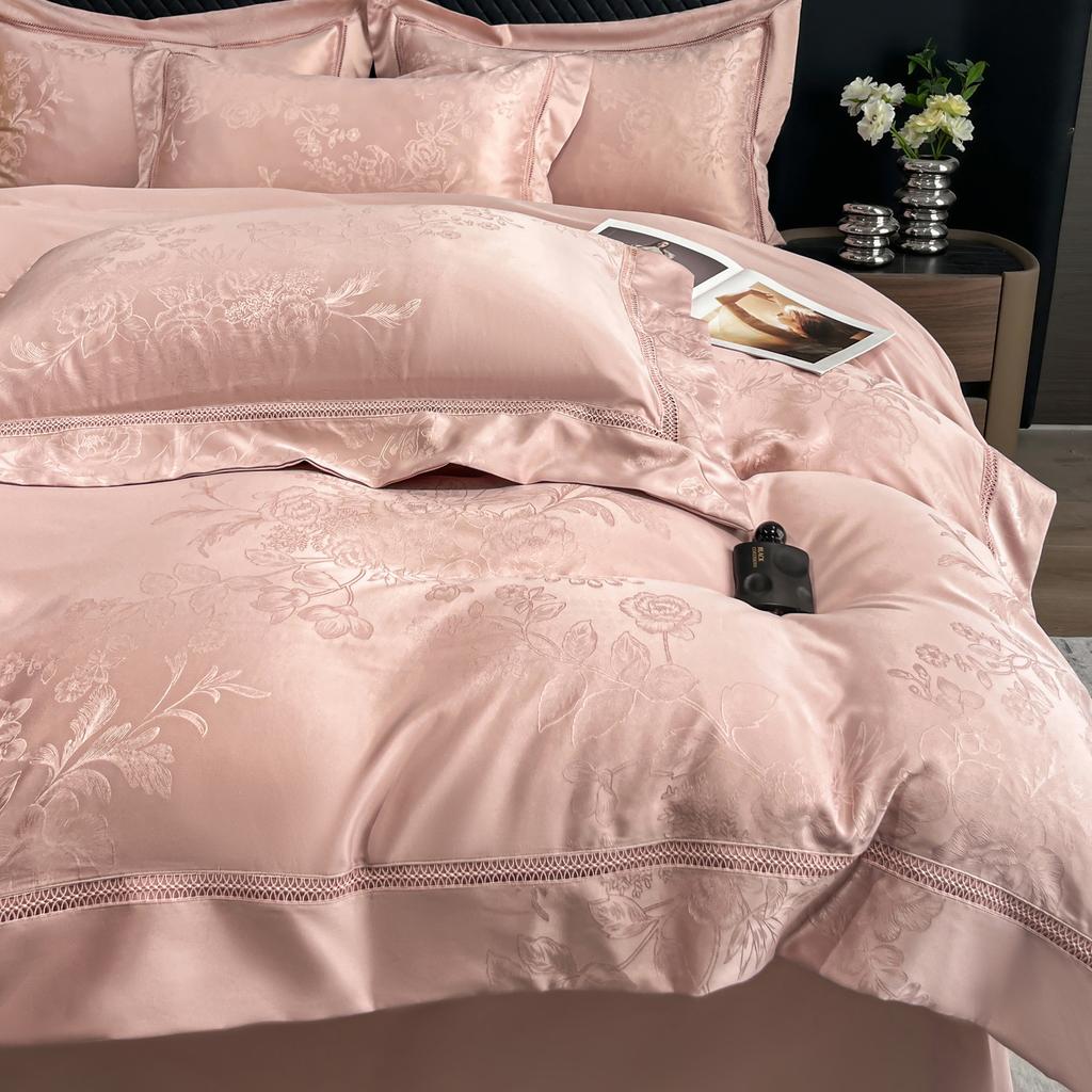 Sleep grid high-precision large flower position jacquard hollow lace bed cover four piece set