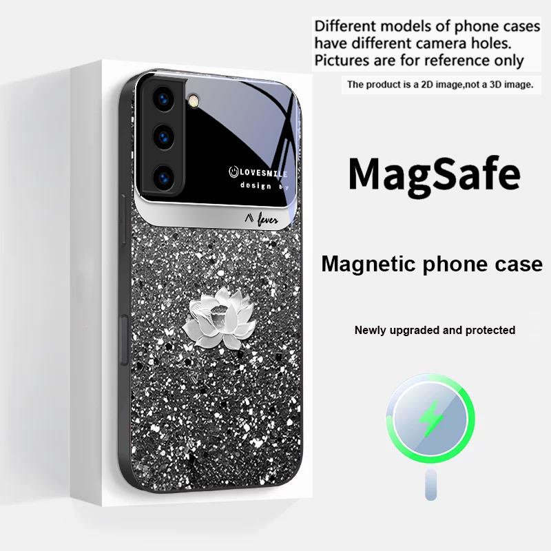 Pink Gradient Lotus For Samsung S25 S25 Edge S25Ultra S8 9 10 20 S21 Pro 22 Plus S23 FE S24 Ultra Magsafe Glass Phone Case