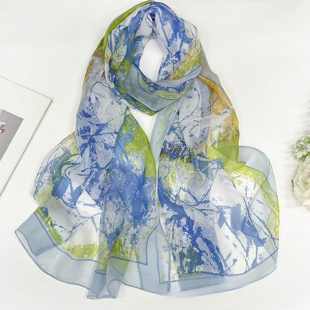 Sunscreen Silk Scarf Seaside Beach Towel Long Ladies Silk Scarf Lotus Pond Moonlight Thin Silk Scarf