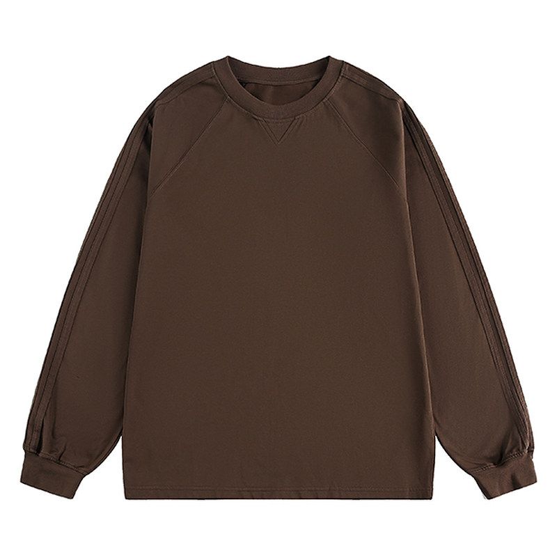 Basic Spring and Autumn Solid Color Long-Sleeve T-Shirt for Men, Trendy Brand, Loose, Simple, Washed, Couple's Round-Neck Casual Base Shirt