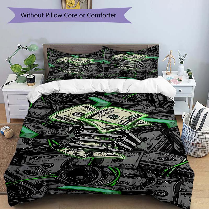 

3pcs Anime Cartoon Design Dollar Bill Money Stack Bedding Set - Includes One Quilt Cover and Two Pillowcases (No Core) - Home Decor, Holiday Gift, Pol 135x200cm