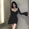 Wholesale Pure and Alluring Style Low-neck New Flared Sleeve Dress, Slim Fit, Sexy Waist-cinching Tight Short Skirt