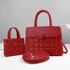 Fashion Retro Large Capacity Tote Bag Korean Single Shoulder Crossbody Bag Three Pieces Versatile Stitching Checkered Handbag PU
