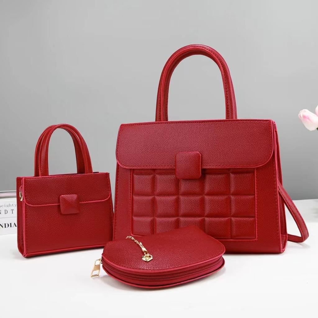 Fashion Retro Large Capacity Tote Bag Korean Single Shoulder Crossbody Bag Three Pieces Versatile Stitching Checkered Handbag PU