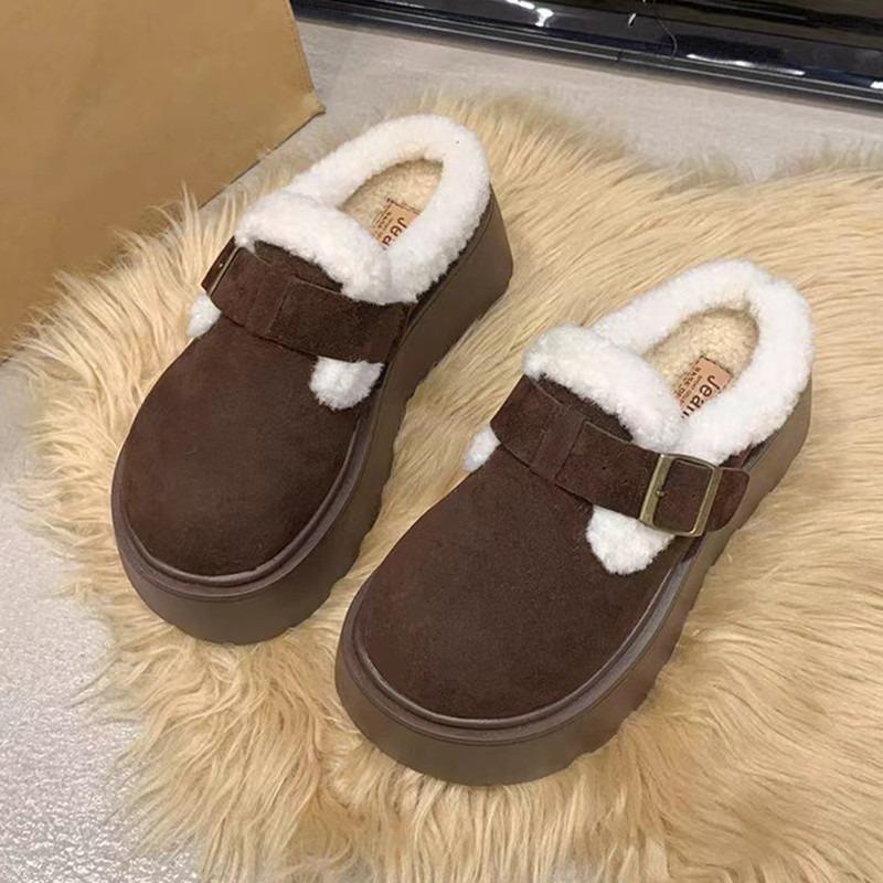 Thick-bottomed Bag Head and Half Slippers for Women To Wear Outside Autumn and Winter New Fashion Lazy Plush Cotton Mop