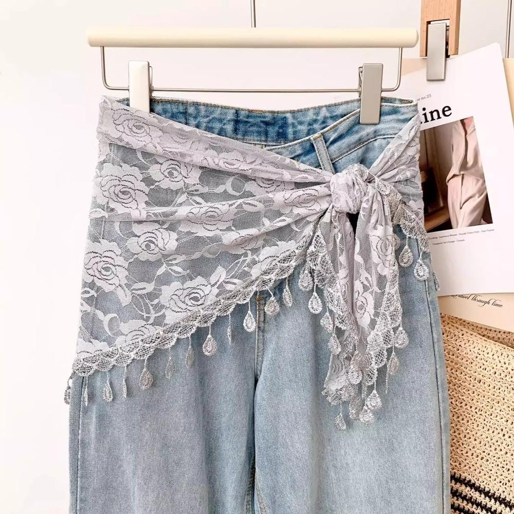 Durchsichtiger Netz-Hüftschal mit Blumenmuster, Taillengürtel-Schal, Vielseitiges Boho-Bandana für Damen