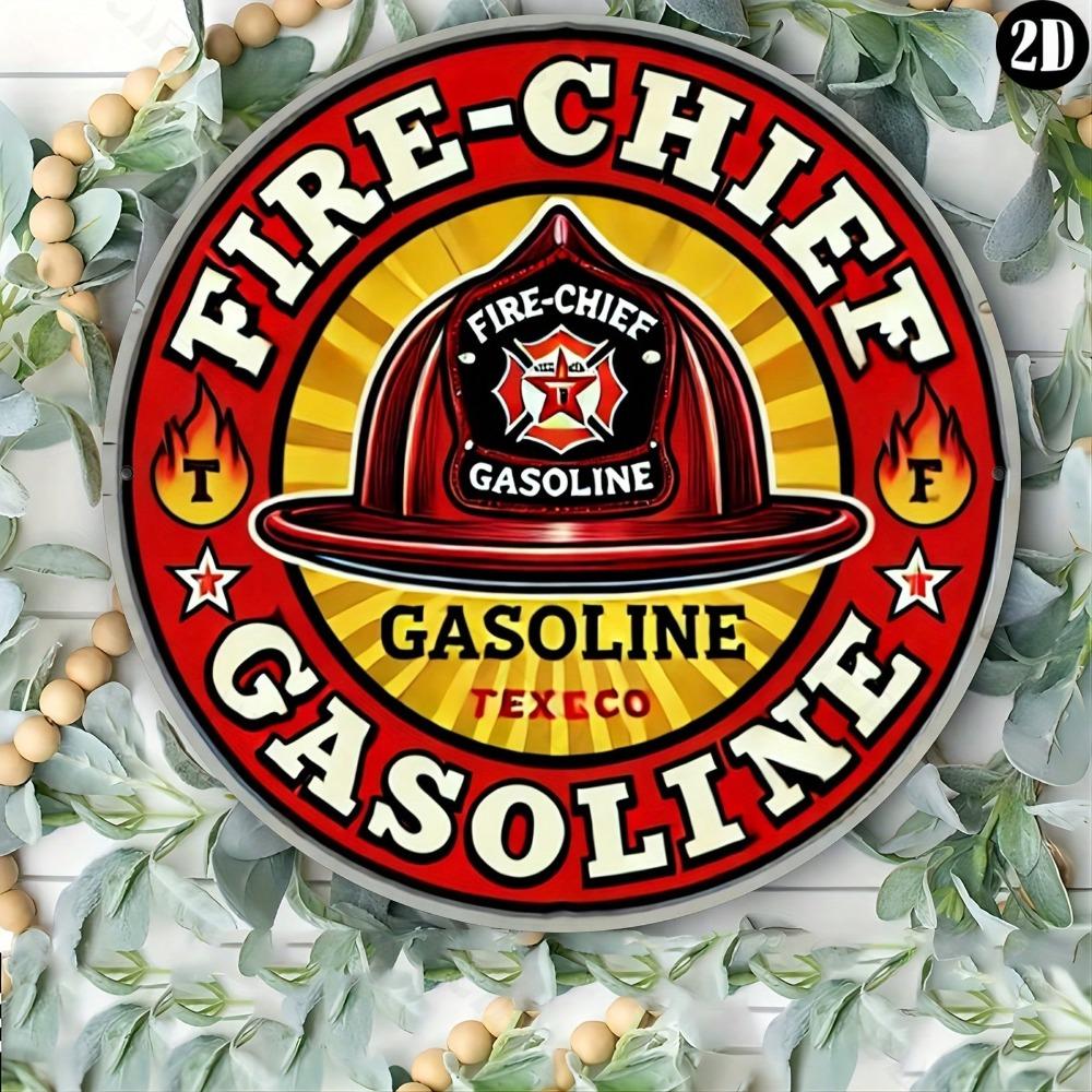 Vintage Texaco Fire Chief Gasoline Metal Sign Round 8x8 Inch Aluminum Wall Art Decor for Home Bar Cafe Living Room Gift