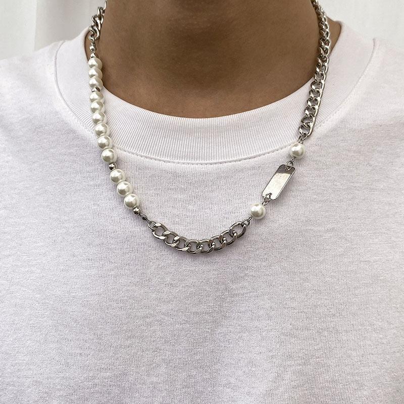 Nouveau Collier de Perles Chaînes de Clavicule Hip-Hop Perles Homme Colliers Tendance Punk Crâne Pendentif Chaînes de Cou