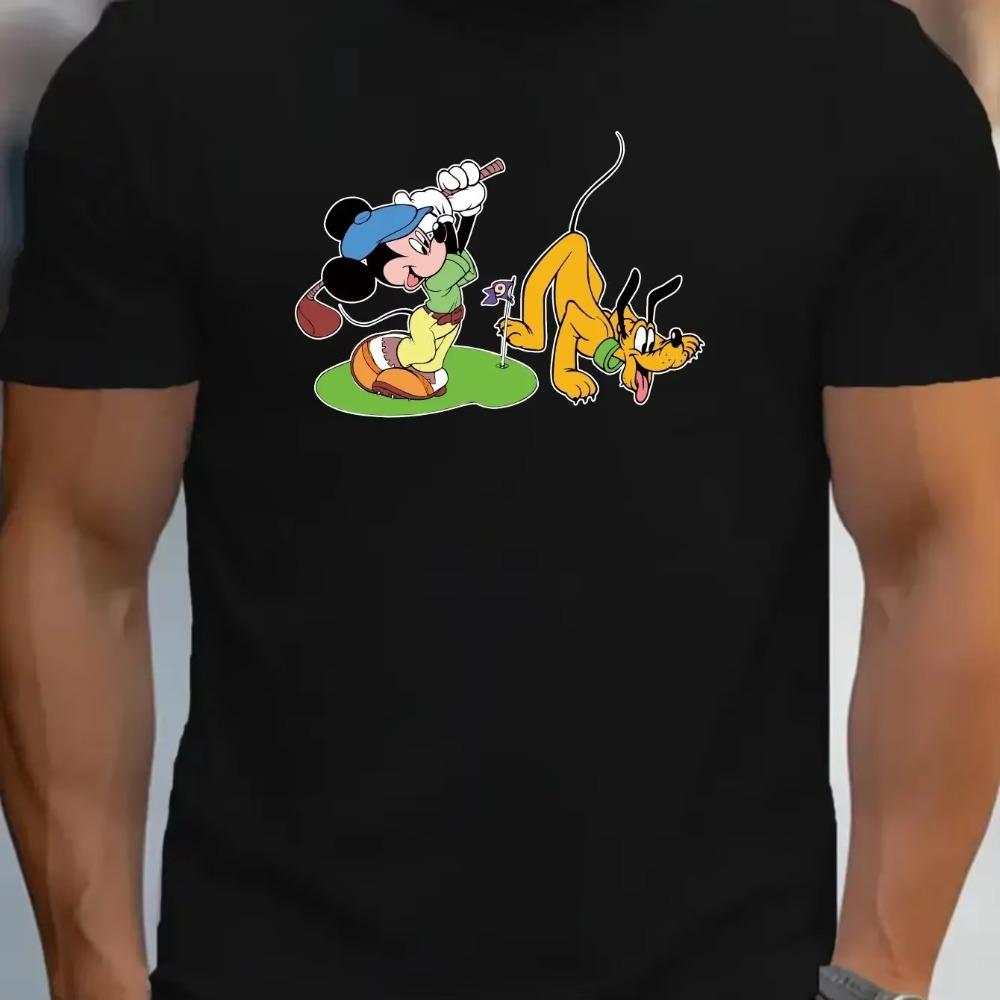 T-Shirts For Men Micket Goofy Playing Golf Cartoon Print Tops Short Sleeve Slight Stretch Crew Neck Cotton T-Shirt Unisex
