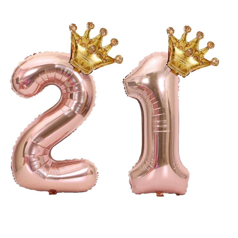 1PC 32 Inch Rose Gold Crown Digital Number Foil Balloons Princess Birthday DecorationParty Wedding Xmas Number Balloon Anniv