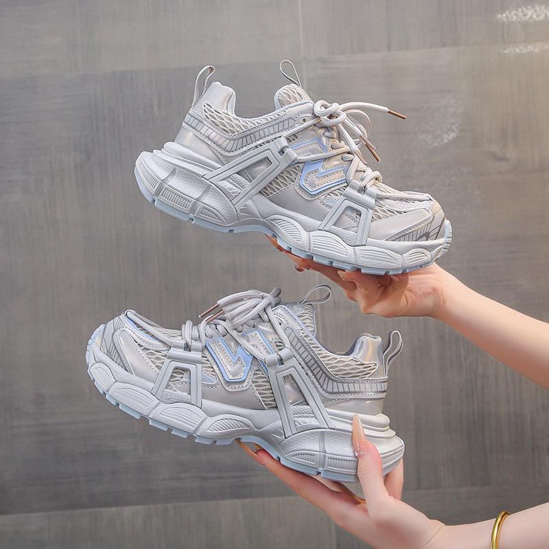 Leather platform dad shoes women's 2025 summer new versatile mesh breathable lightweight casual sports shoes running shoes