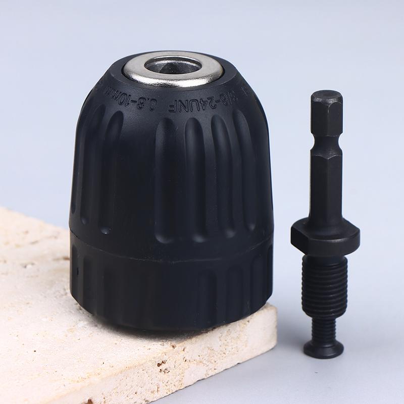1Pcs 0.8-10mm Keyless Drill Chuck 3/8" To 24UNF Thread 1/4" Hex Shank Quick Change Adapter Steel Quick Connection