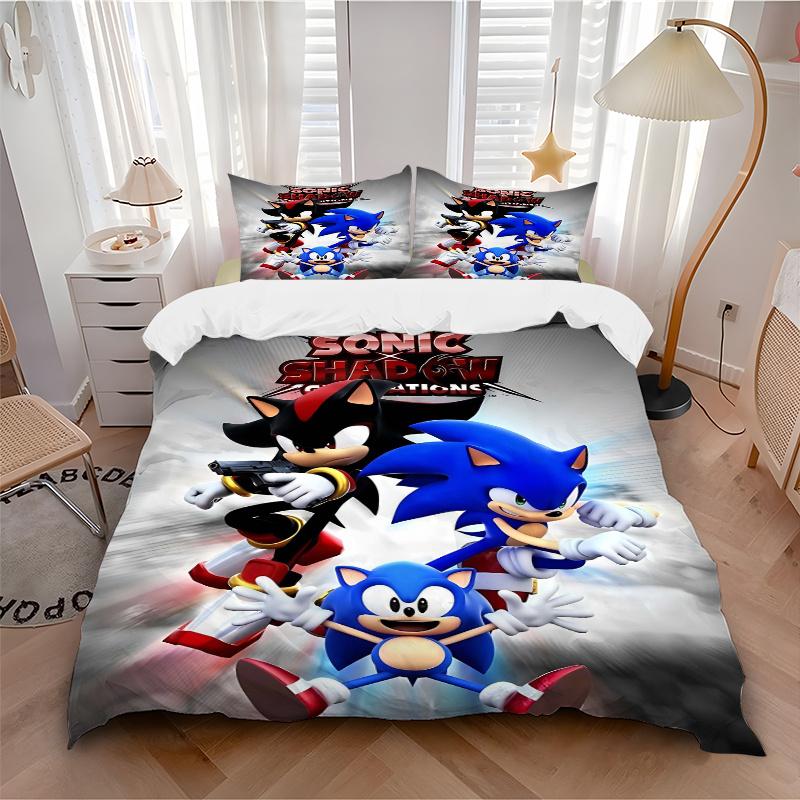 3pcs Sonic & Shadow Epic Adventure Poster Quilt Set - Soft and Comfortable Bedroom, Guest Room and Dorm Decor Bedding Set 1 Quilt Cover + 2