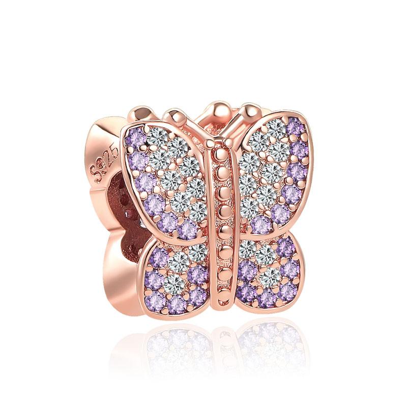 Spring Series Butterfly Pendant Clip Beads Earrings 925Silver Colored Inlaid Stone Fit Exquisite Bracelet Women DIY Jewelry Charm