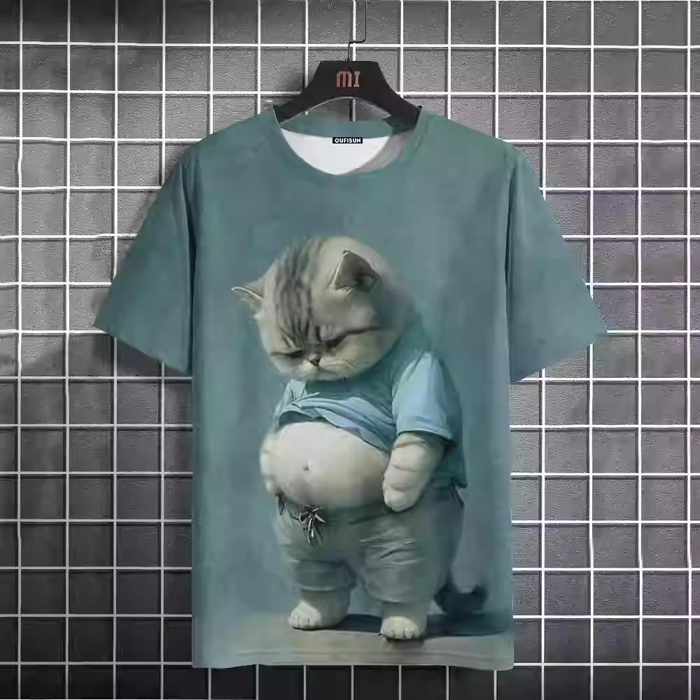 Summer Short Sleeved 3D Printed Funny Fat Cat T-shirt Animal Short Sleeved T-shirt