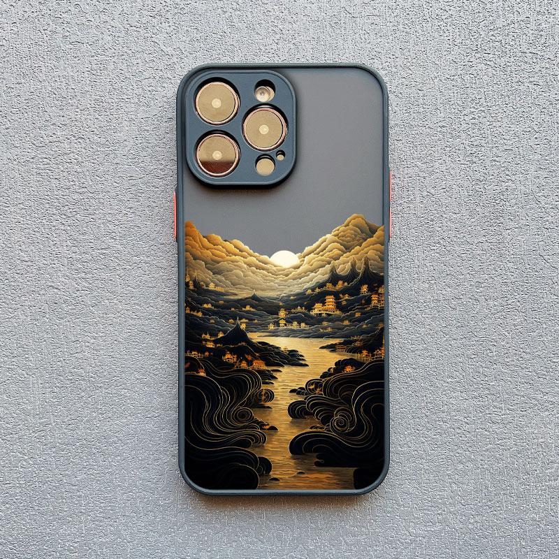 INS Mountain River Landscape Sunset Phone Case For iPhone 11 12 13 14 15 16 Pro Max Plus Mini XR X XS 7 8 Plus Shockproof Cover