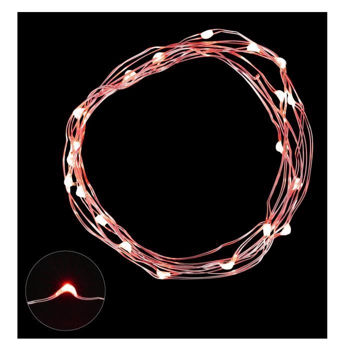 Guirlande de Noël LED intérieure filaire cuivre - 1,9 m - Rouge - Pile