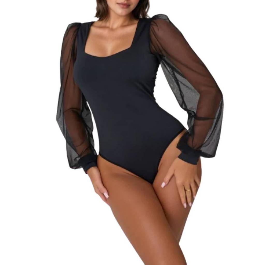 Polyester Bodysuit With Spliced Design And Long Sleeves For Sexy Fashion Enthusiasts