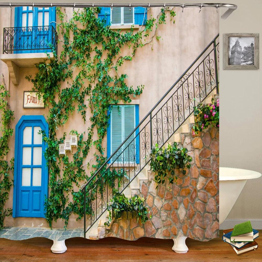 3D Printing Flowers Plant Garden Bathroom Shower Curtain Natural Landscape Home Decoration Waterproof Curtain with Hook Curtain