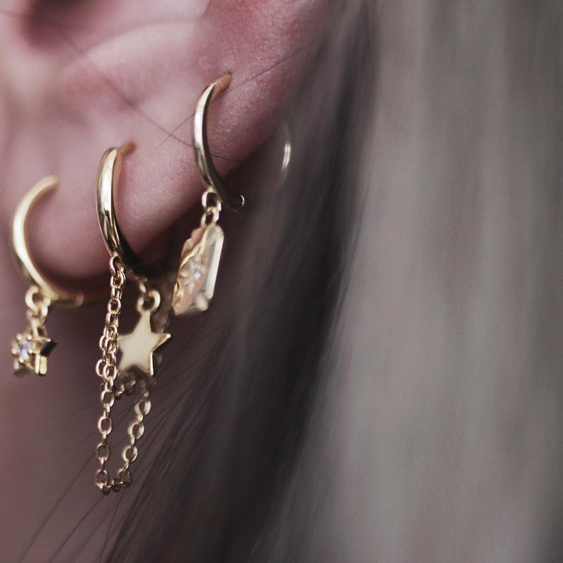 925 Sterling Silver Double Layer Tassel Star Hoop Earrings For Women 2023 Korean Wedding Party Jewelry Gift Female Pendientes