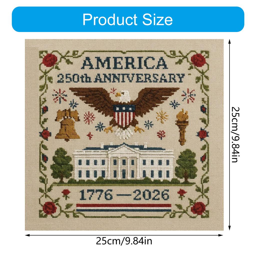 US 250th Anniversary Cross Stitch Kit Personalized Patriotic Cross Stitch Commemorative Embroidery for Beginners Stamped