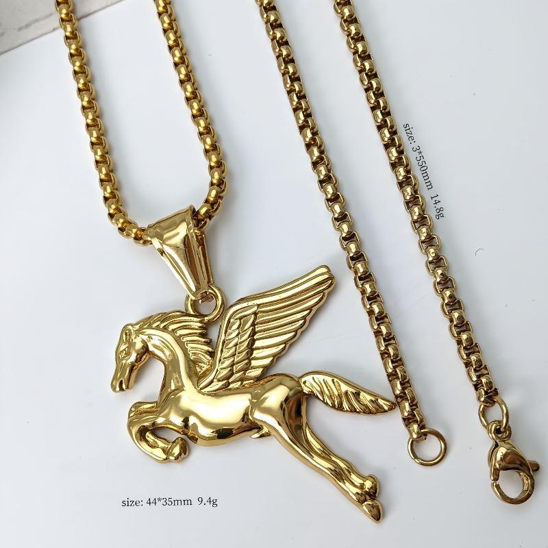 Pegasus Pendant Necklace for Men Angel Wings Horse Design Stainless Steel Hypoallergenic Chain Ideal Valentine's Day Gift for Partner