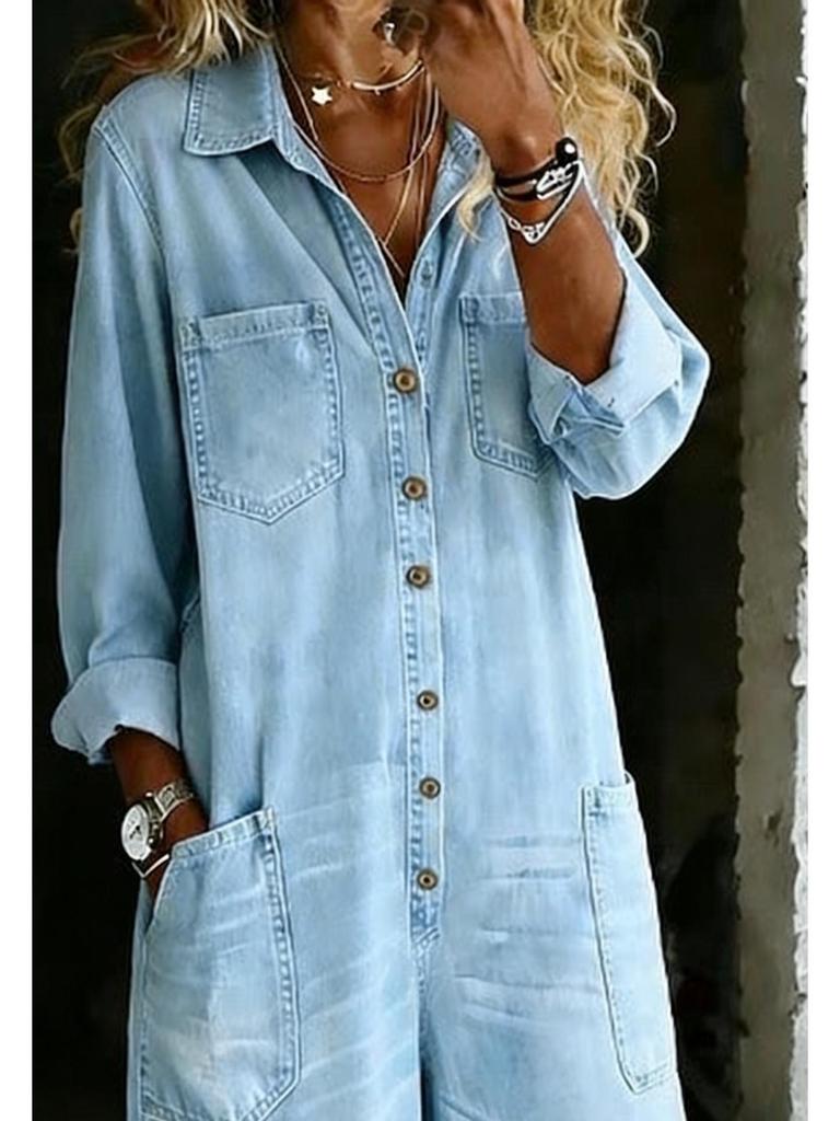 2026 Spring Women's Fashion European & American Single-Breasted Shirt Dress Jumpsuit