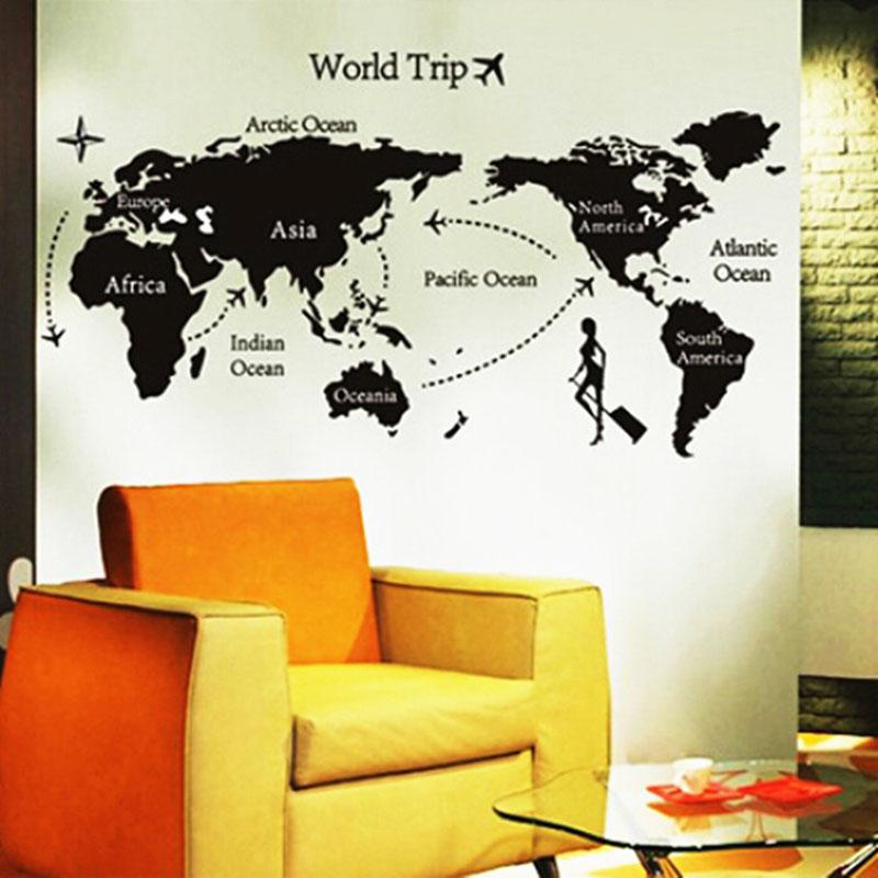 World Map Wall Sticker Large Removable Vinyl Decal for Travel Theme Office Study Room Home Decoration